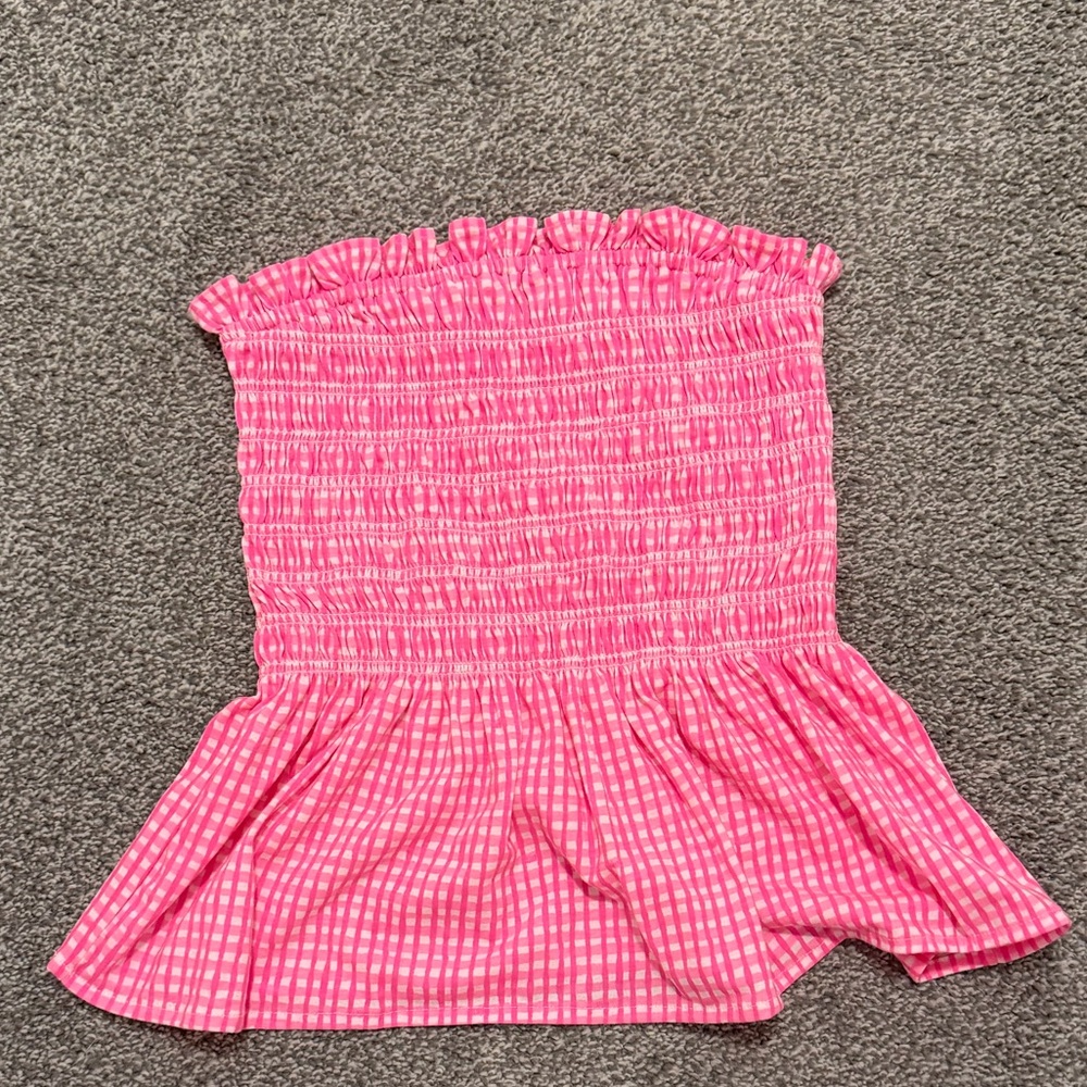 Lilly Pulitzer Pink Gingham Strapless Top